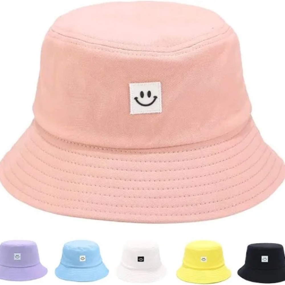 Pink Bucket Hat with Smiley Logo